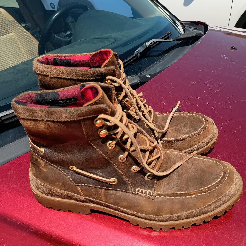 Sperry Brown Leather Boots Moc Toe Durable